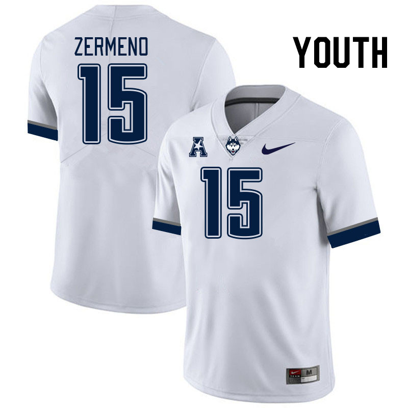 Youth #15 Brayden Zermeno Connecticut Huskies College Football Jerseys Stitched Sale-White